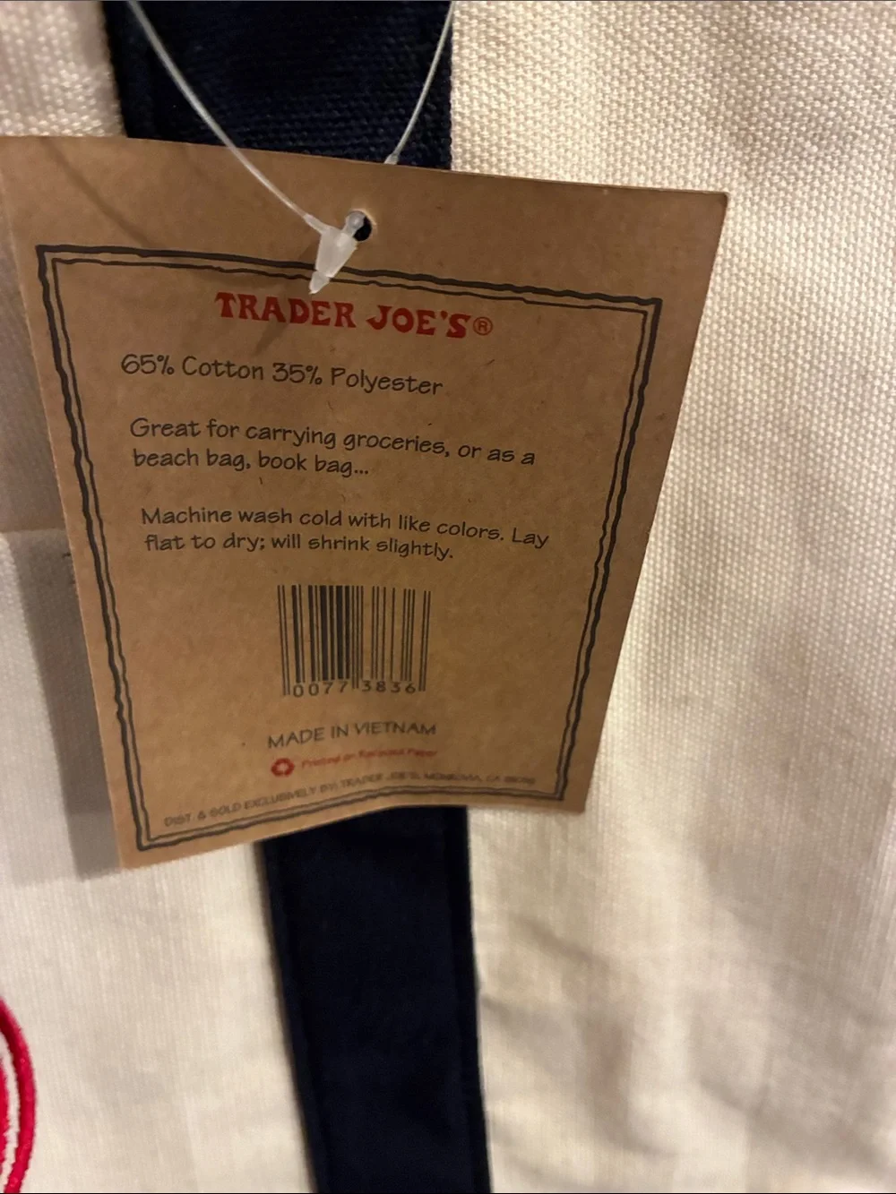 Trader Joe’s Canvas Tote Bag in Cream and navy nwt